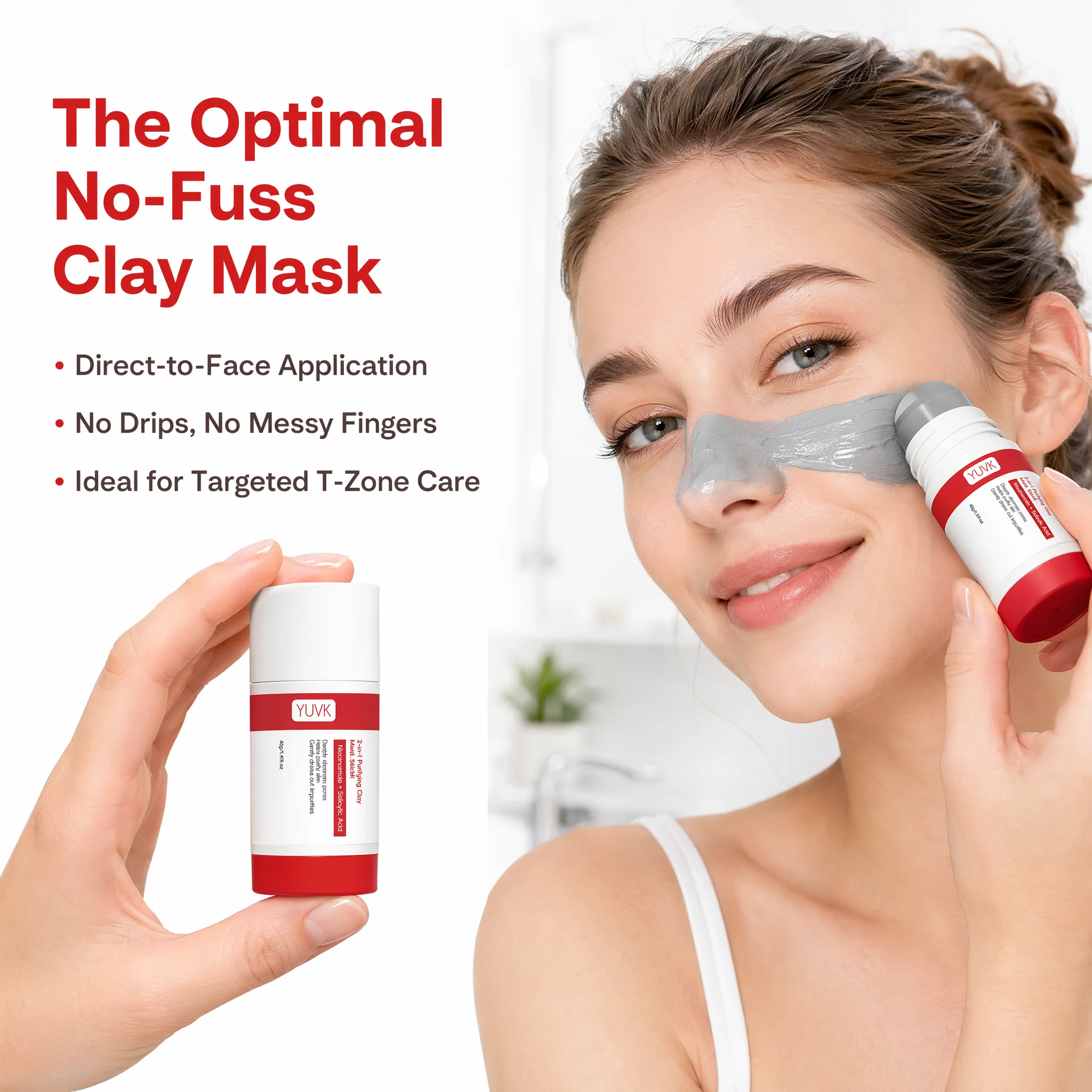 YUVK Clay Stick Face Mask Deep Cleansing Purifying Helps Absorb Oil Leaves Skin Fresh Travel Friendly 40g