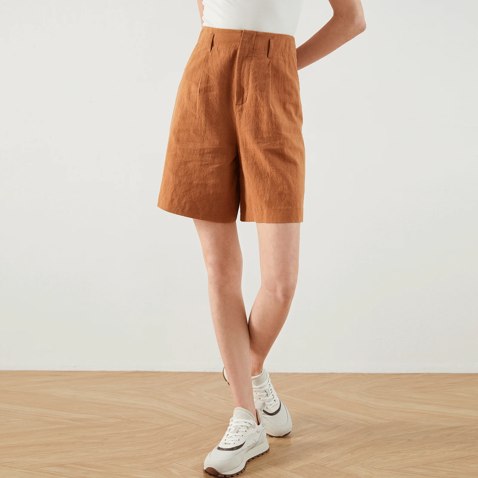 K1443L Producer Solid Color Simple Style High Waist Ladies Shorts Pants Linen Shorts Short Pants For Women Clothes OEM