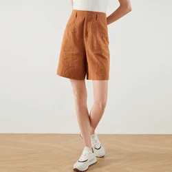 K1443L Producer Solid Color Simple Style High Waist Ladies Shorts Pants Linen Shorts Short Pants For Women Clothes OEM