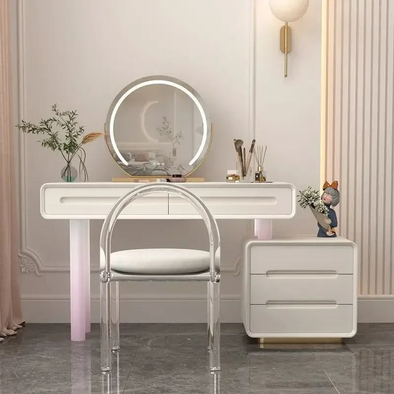 

Nordic Vanity Table Container Drawer Minimalist European Dressing Table Acrylic Chair Woman White Schminktisch Furniture Makeup