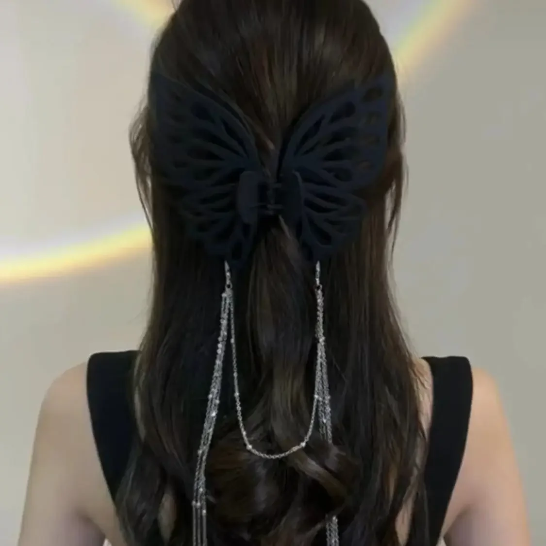 Cor sólida Oca Garras de cabelo para mulheres, corrente de borboleta super grande, clipe de cabelo borla para meninas, acessório de moda coreana