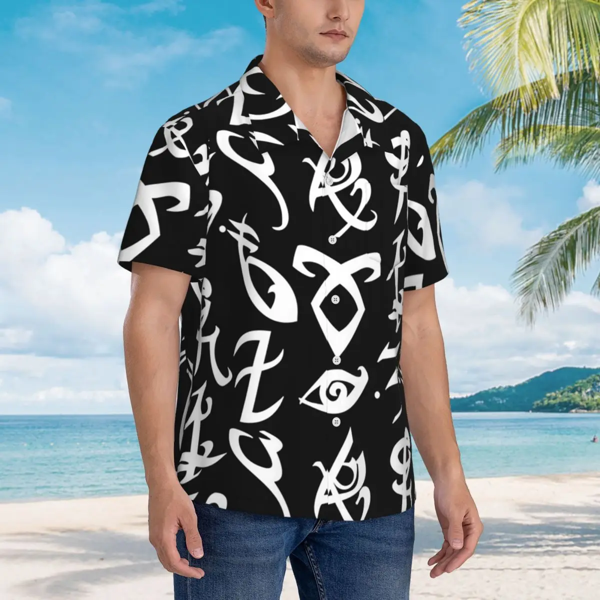 

Shadowhunters, Shadowhunters Runes, Mortal Instruments Hawaiian Shirts Men Short Sleeve Shirt for Summer Beach Men's Lapel Tops