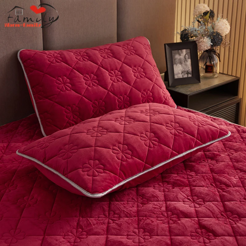 

Solid Color Winter Thick Quilted Plush Double Bed Pillowcase Luxury Hairy Couple Bed Pillow Cover Warm Soft Queen Size 2pcs Set