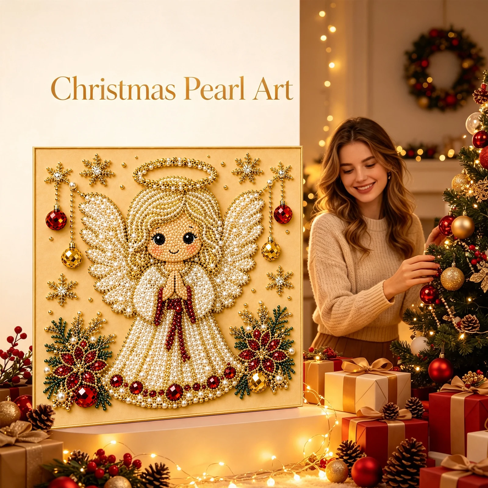 Resin Art Wall Decor - DOWMOO クリスマスパールアートキット サンタの肖像画 レジンダイヤモンドDIYペイントセット 複数のスタイルあり ホリデーウォールデコレーションギフト
