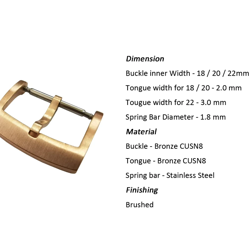أجزاء ساعة كرونوس بإبزيم لسان CuSn من البرونز الصلب مصقولة بالكامل 18 20 22 مم 2.0 مع زنبرك B