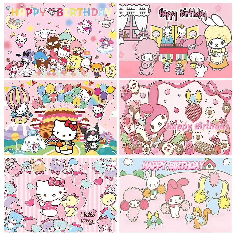 

Cartoon Sanrio Kid Birthday Party Decoration Backdrop HelloKitty Melody Pink Background Girl Room Banner Baby Shower Supplies