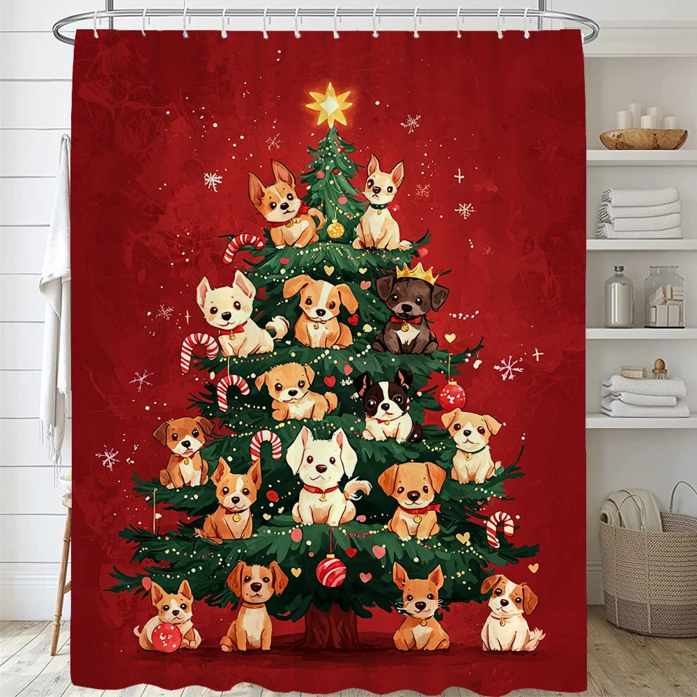 

cat and dog Christmas Print Bathing Curtain Bathroom Happy New Year Shower Curtain With Hooks bathroom home decor Curtain
