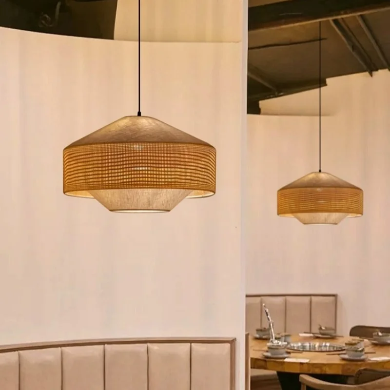 

Creative Straw Hat Bamboo Woven Chandelier Retro Japanese Restaurant Hotpot Restaurant Bamboo Art Homestay Wabi Sabi Style