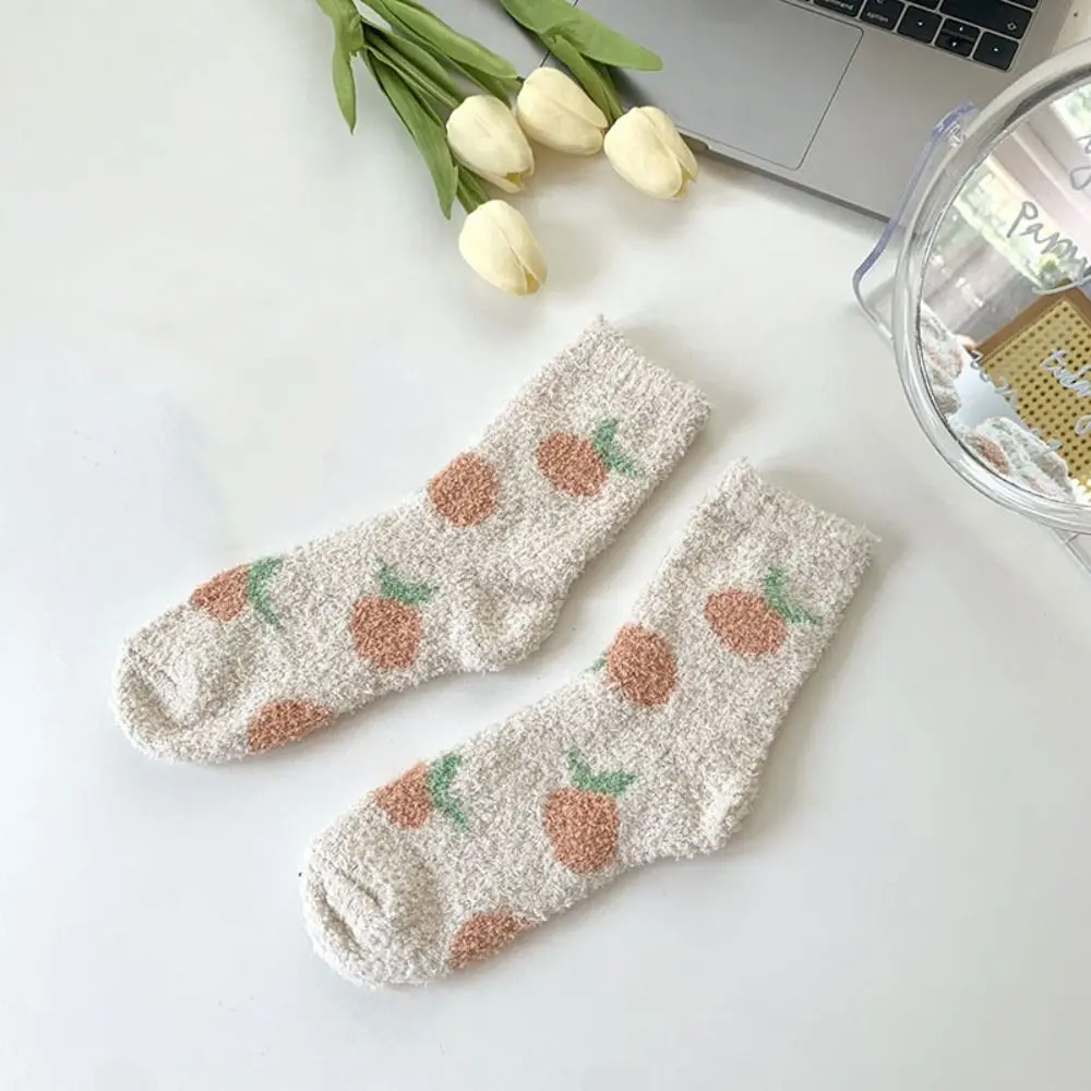 

Soft Thickened Coral Fleece Socks Winter Sleeping Floor Socks Hosiery Flower Strawberry Warm Socks Women Winter