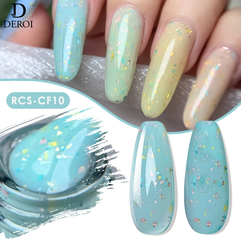 

DEROI 8ml Clear Gel Nail Polish for Nail Art UV Gel Glitter Semi-Permanent Jelly Nude Pink Rubber Base Coat Soak Off Manicure