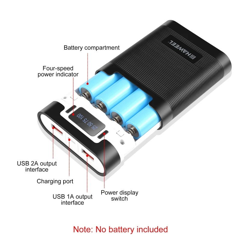 Dwukierunkowa ładowarka QC skrzynka obudowa Power banku do baterii 4x18650 (brak w zestawie), szybkie porty ładowania USB/typu C