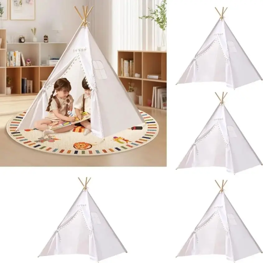 Portable Children Tents Tipi Play House Kids Cotton Canvas Indian Play Tent Wigwam Child Little Beach Teepee Room Decoration