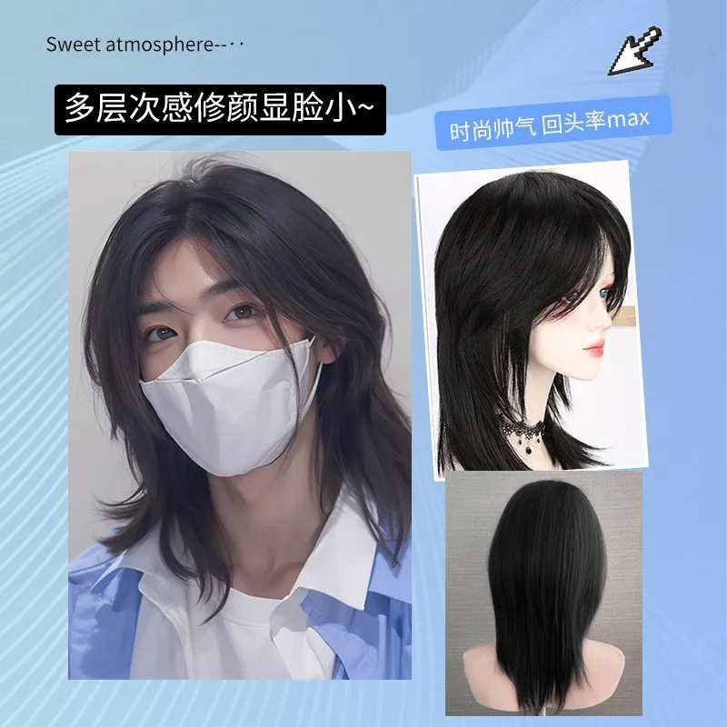 Camllia Wigs for Men and Women Nature Short Black Layered Wig Sissy Cool Cosplay Synthetic Headband Wig for Daily Use