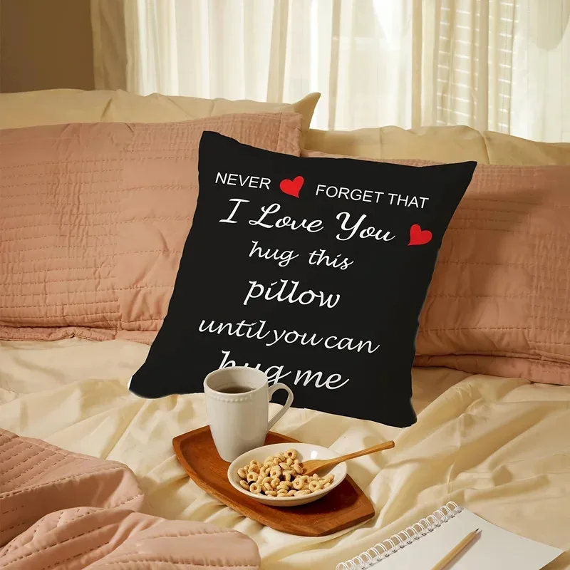 VIKAMA Romantischer Kissenbezug mit englischen Liebesphrasen, schwarzer Herzdruck, Valentinstagsgeschenk, Schlafzimmer, Sofa, Autositz, Kissenbezug