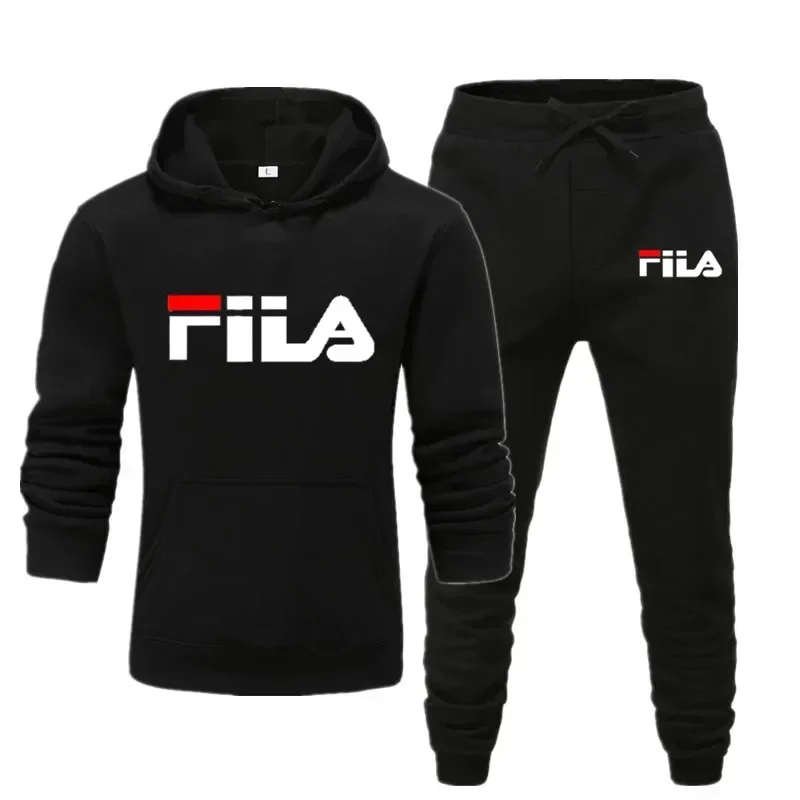2026 Fashion Men Graphic Print Thick Hooded Sweatshirt 2 Piece Set Loose Sportswear Tracksuit