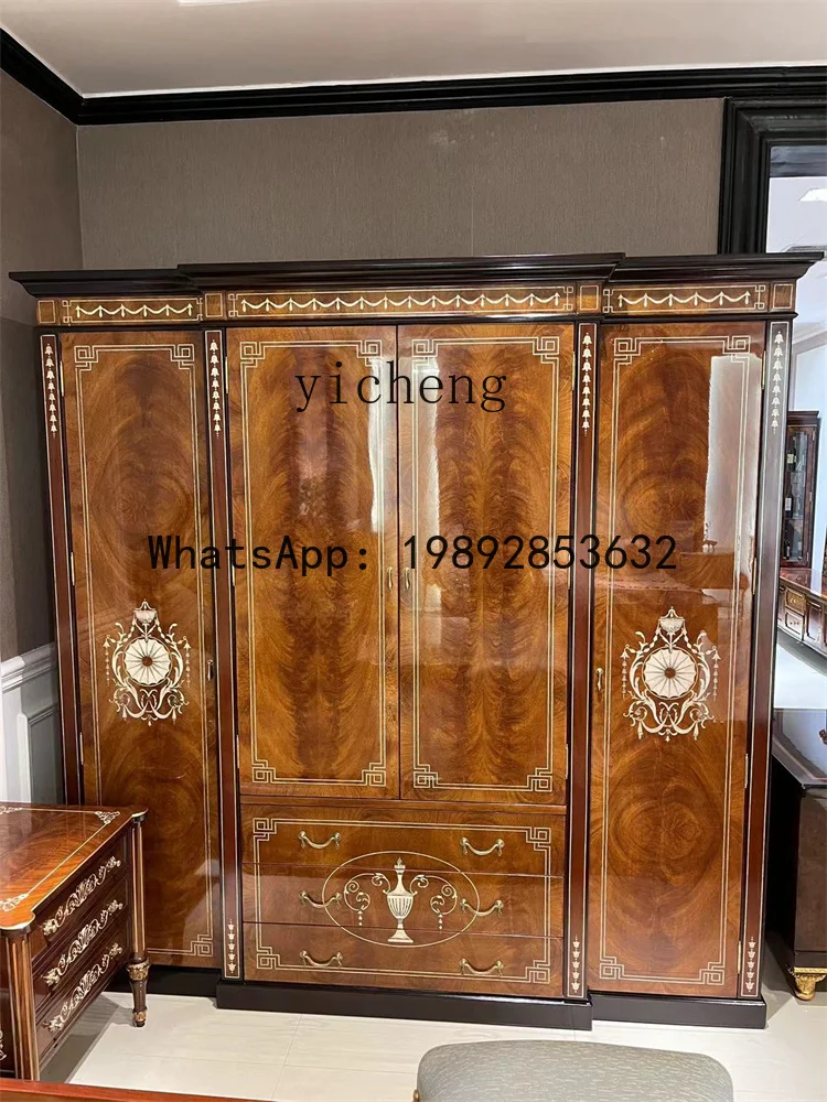 European Style Bedroom Furniture Solid Wood Flat Door Assembly Storage Cabinet