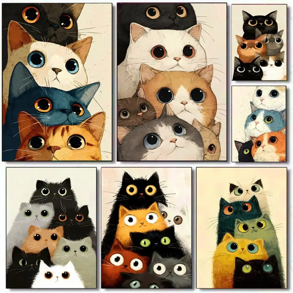 (Sin marco) Póster de una montaña de gatos, ideal como regalo navideño, para decorar el hogar, restaurantes, oficinas o cualquier espacio, y como elemento decorativo para la pared.