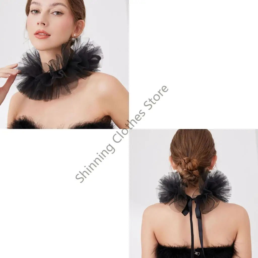 

M68A 2Pieces Ruff Collar High Neck Detachable Collar Clown Costume Props Neckwear for Formal Casual Halloween Party Wear