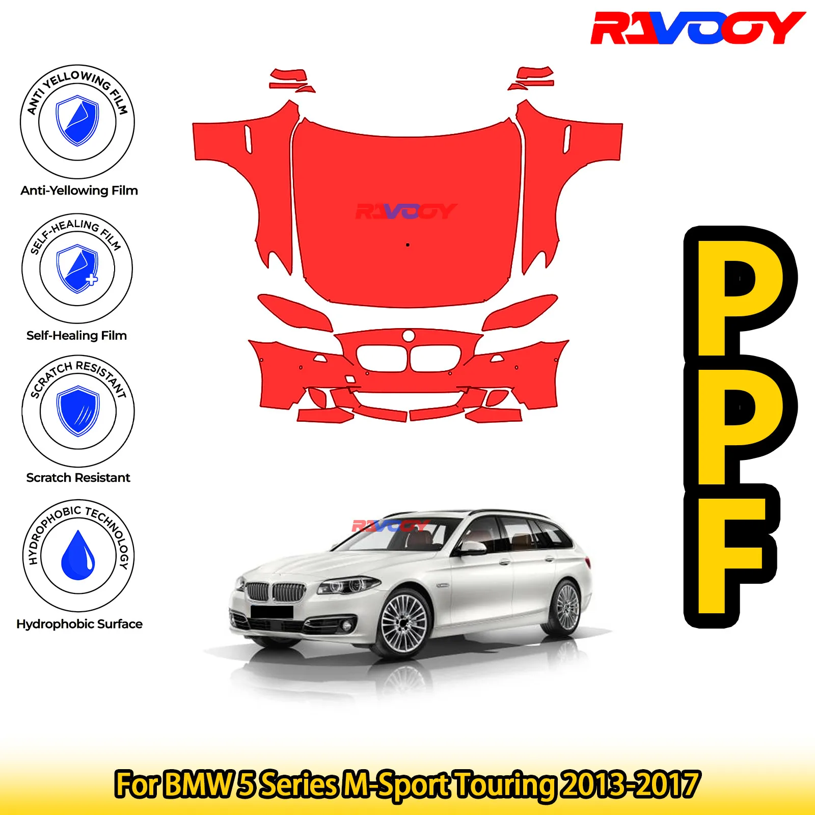 

For BMW 5 Series M-Sport Touring 2013-2017 Glossy Matte Black Precut front PPF Kit Paint Protection Film