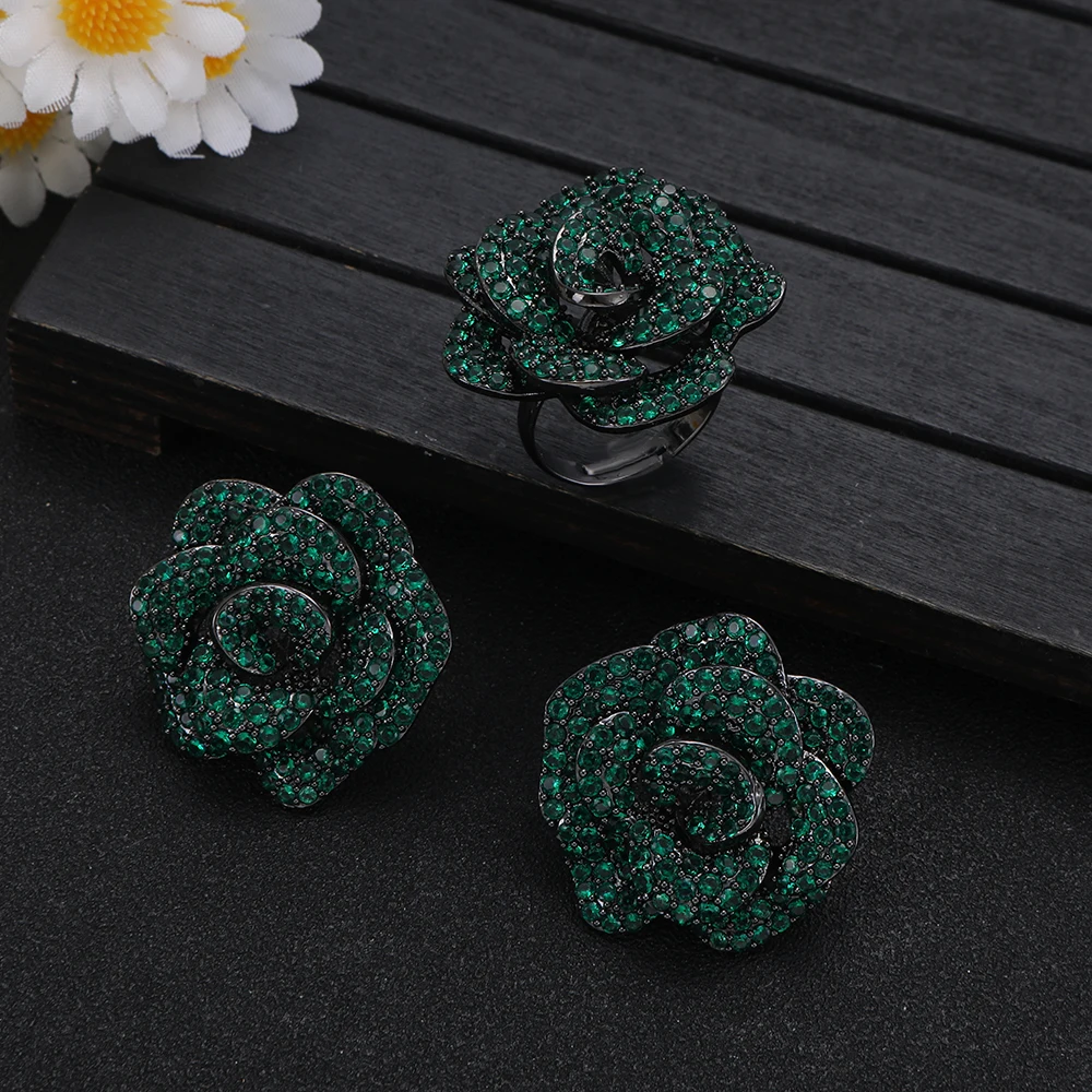 

1 Set Green Crystal Rose Jewelry Set for Party Fashion Women's Jewelry Gift for Anniversary