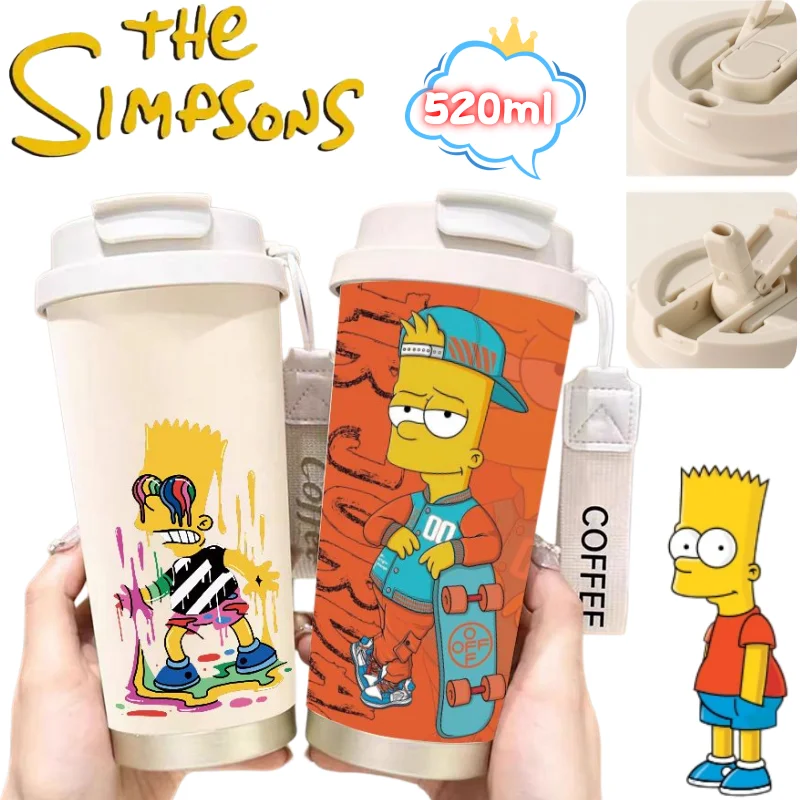 

New The Simpsons thermos cup creative high-value cartoon printing large-capacity portable outdoor straight double drinking cup