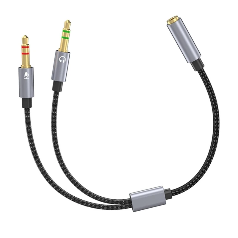 3.5mm Jacks Sound and Microphones Splitter Cable, Braided Aux Adapter Female to 2 Male for PC, Gaming Headsets, Laptop