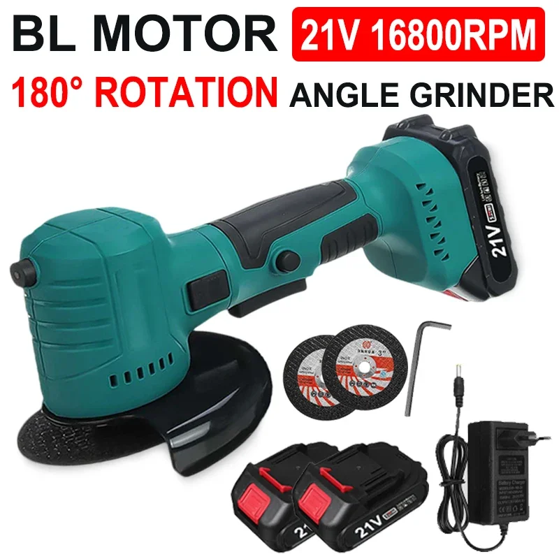 

21V Brushless Mini Electric Angle Grinder Rechargeable Angle Grinder 180° Rotation Polishing Machine for 18V Makita Battery