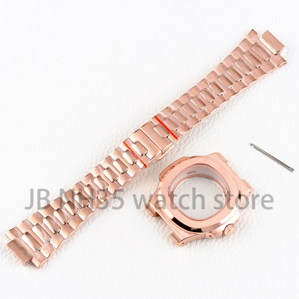 Black/Rose Gold/Silver 40mm Watch Case 25mm Width Strap 316L Stainless Steel for Nautilus Seiko NH35 NH36 Movement 29.8mm Dial