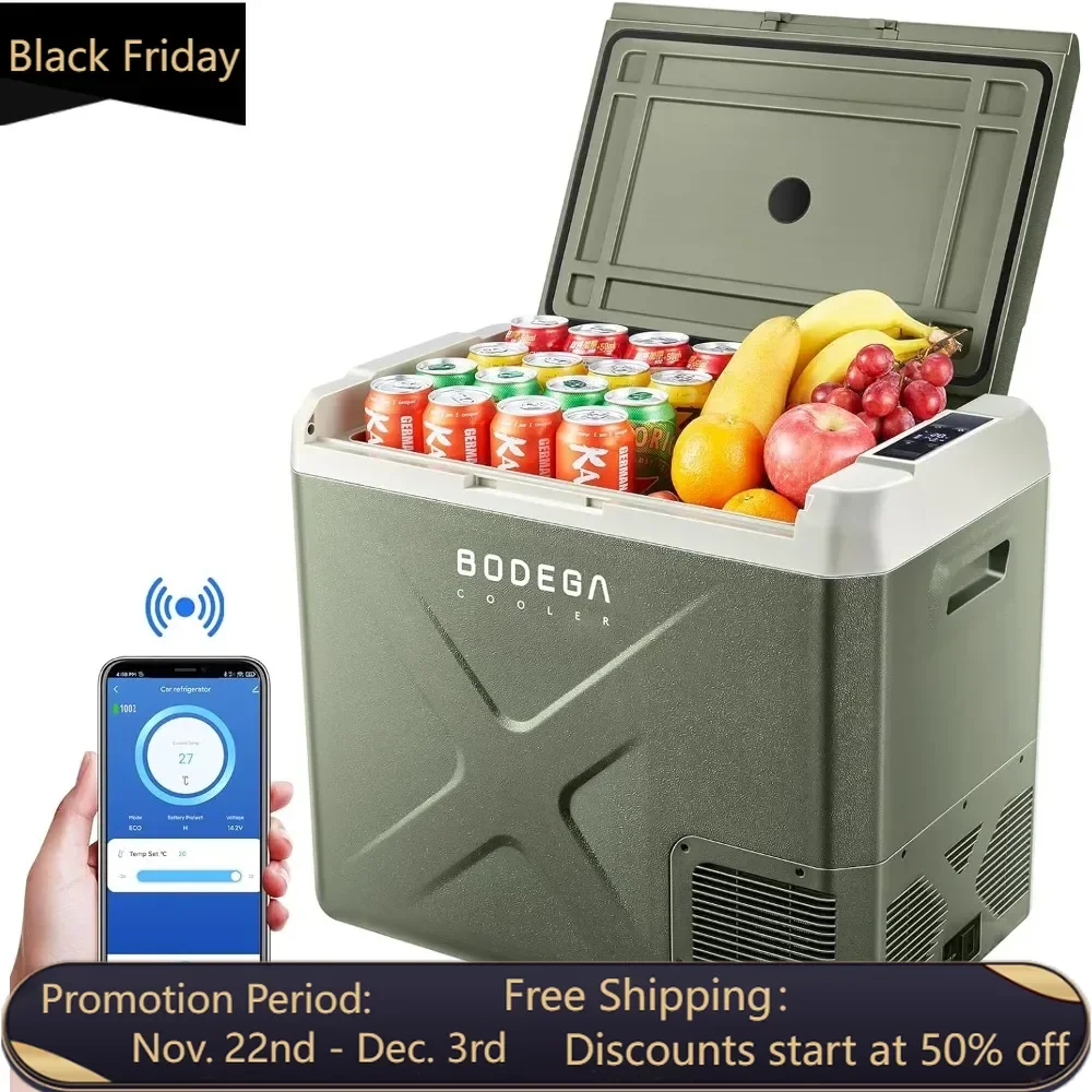 12 Volt Car Refrigerator, Car Fridge WIFI APP Control, 53Quart RV Electric Cooler, -4℉-68℉ Freezer 12/24V DC 100-240 Volt AC