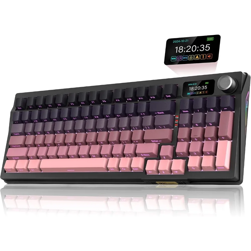 Wireless Mechanical Keyboard with TFT Screen, Customizable RGB Backlit, and Lubed Linear Switches