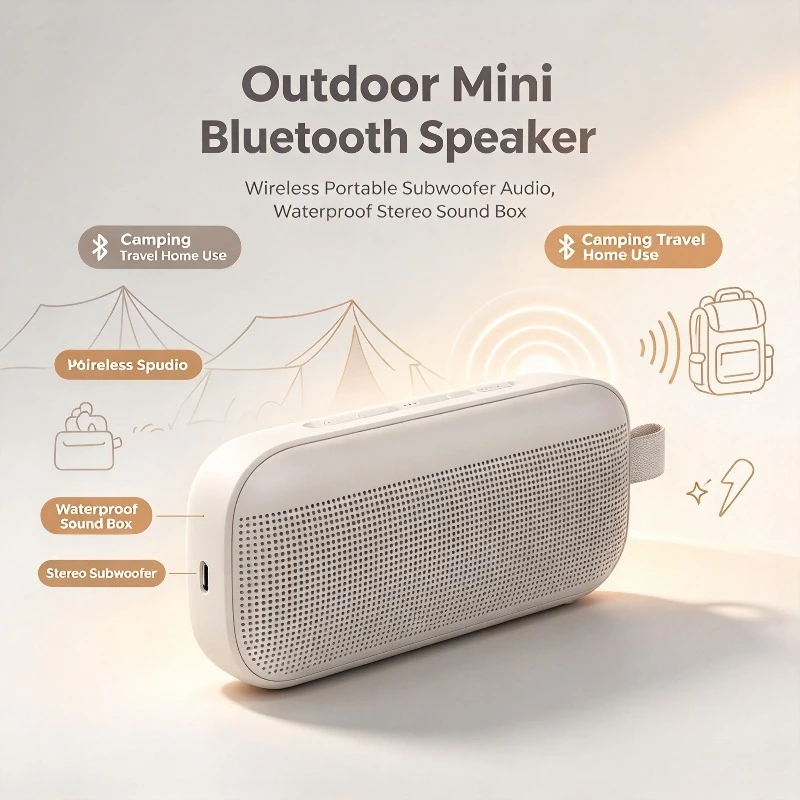 Outdoor Mini Bluetooth Speaker, Wireless Portable Subwoofer Audio, Waterproof Stereo Sound Box for Camping Travel Home Use