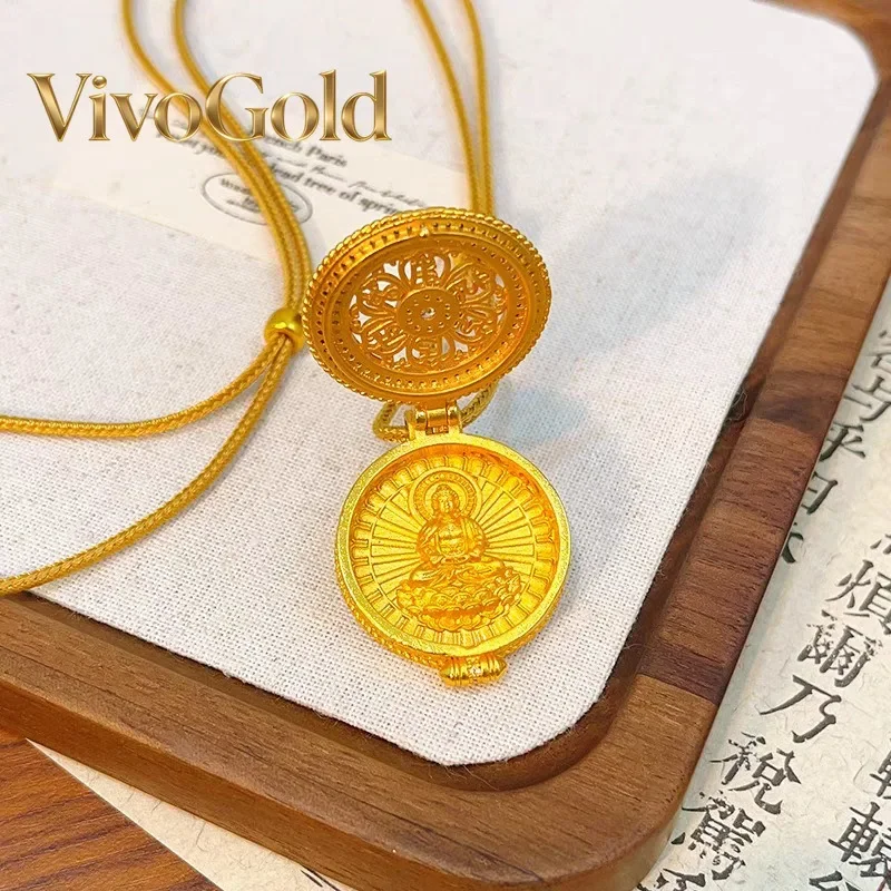 

VivoGold VivoGold Men and Women 24K Gold AU999 Gawu Box with Six-Syllable Mantra Pendant | Magnetic detachable lid with scriptur