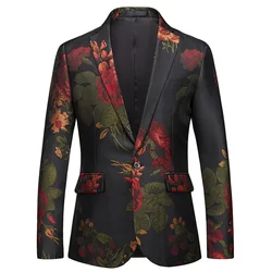 Spring Fall 2023 Smart Casual Men Dobby Floral One Button Blazer Coat , Autumn Man Business 4xl 5xl Jacquard Flower Blazers