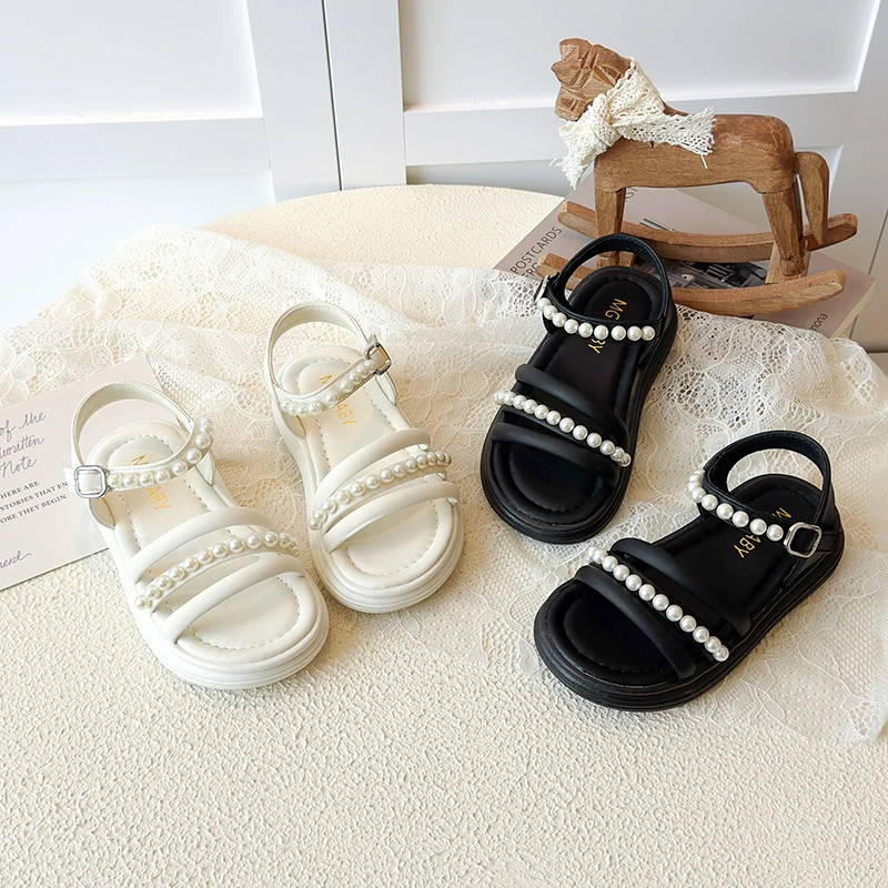 

Детские сандалии для девочек, нескользящие, летние пляжные туфли, модные детские сандалии с жемчугом, милые сандалии на платформе с открытым носком, размеры 26-37