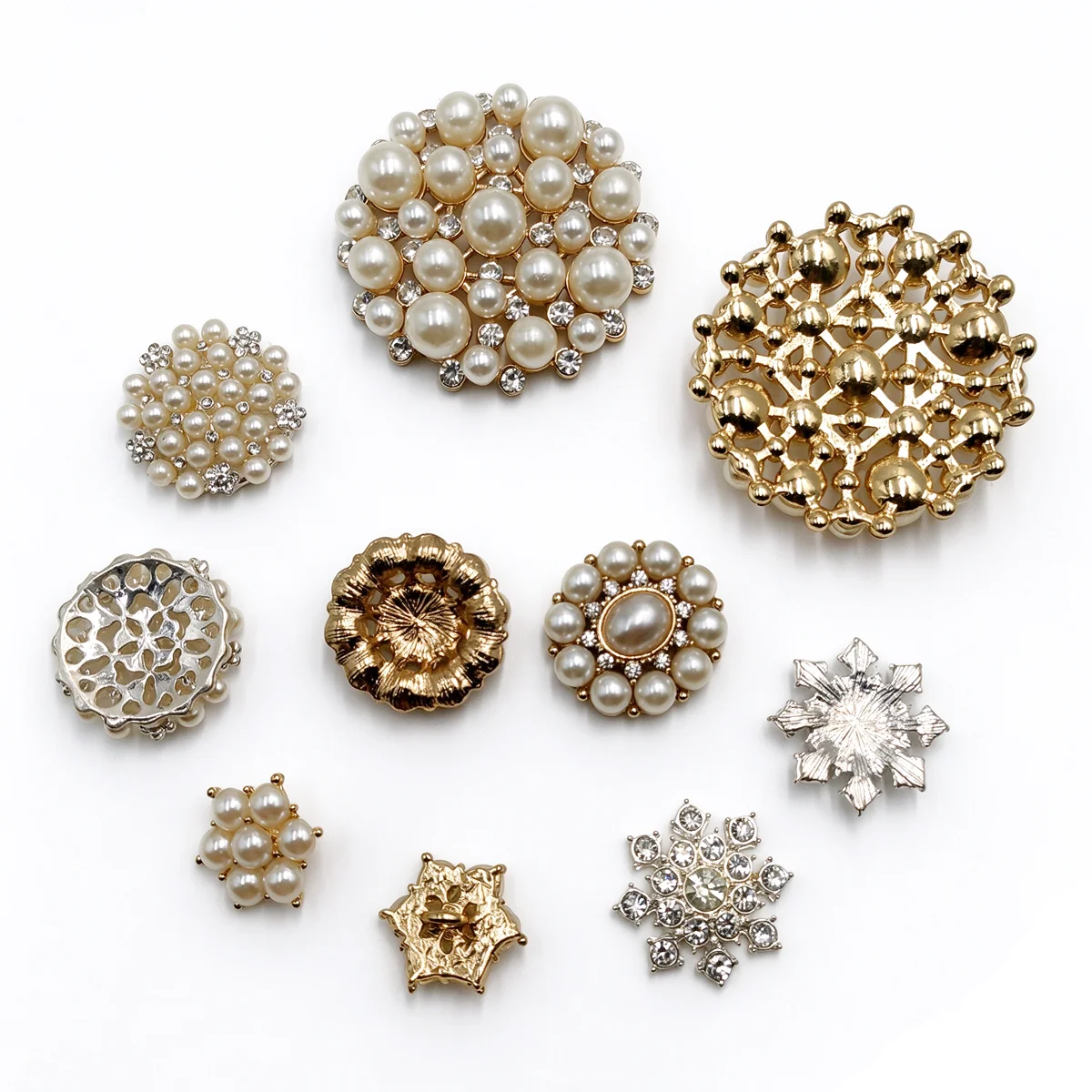 Luxury Metal Decorative Buttons, Rhinestone Faux Pearl Shank & Flatback Buttons, Vintage Insect Lion Flower Heart DIY Buckle