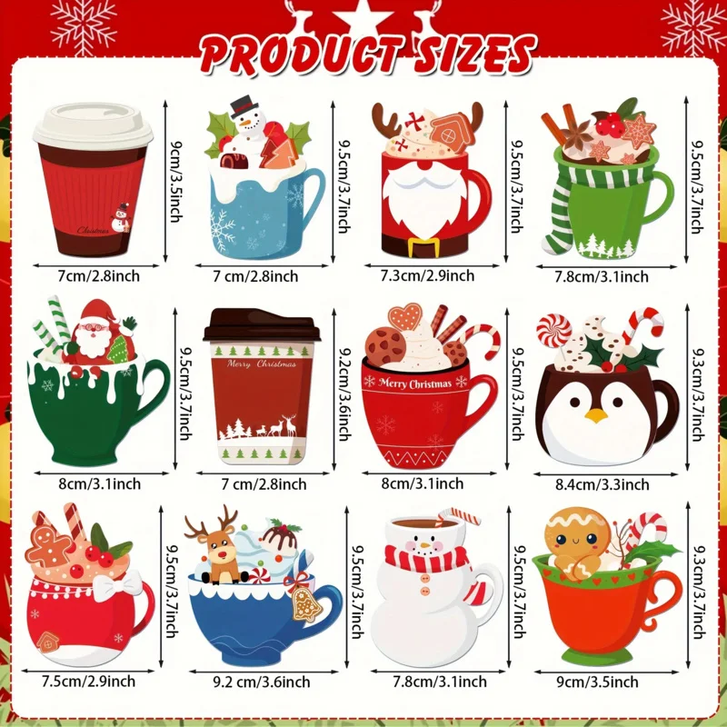 12Christmas Tea Cup Note Pad Set Santa Claus Elk Theme Notepad Winter Festival Stickers Sticky Notes Christmas Sticky Notebook f