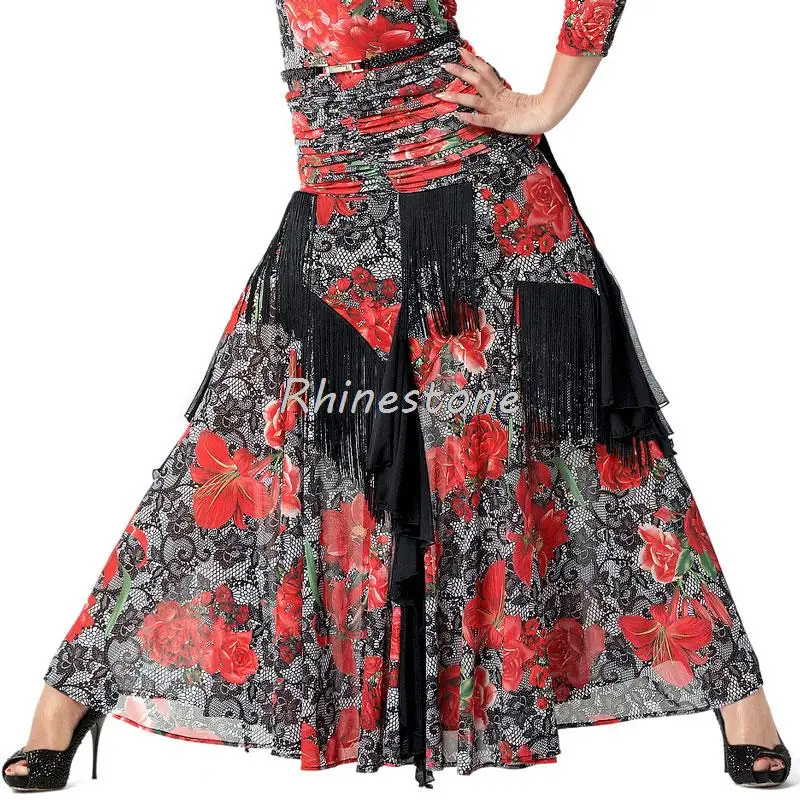 National Standard Social Dance Wrinkled Waist Tassel Modern Practice Dress Skirt