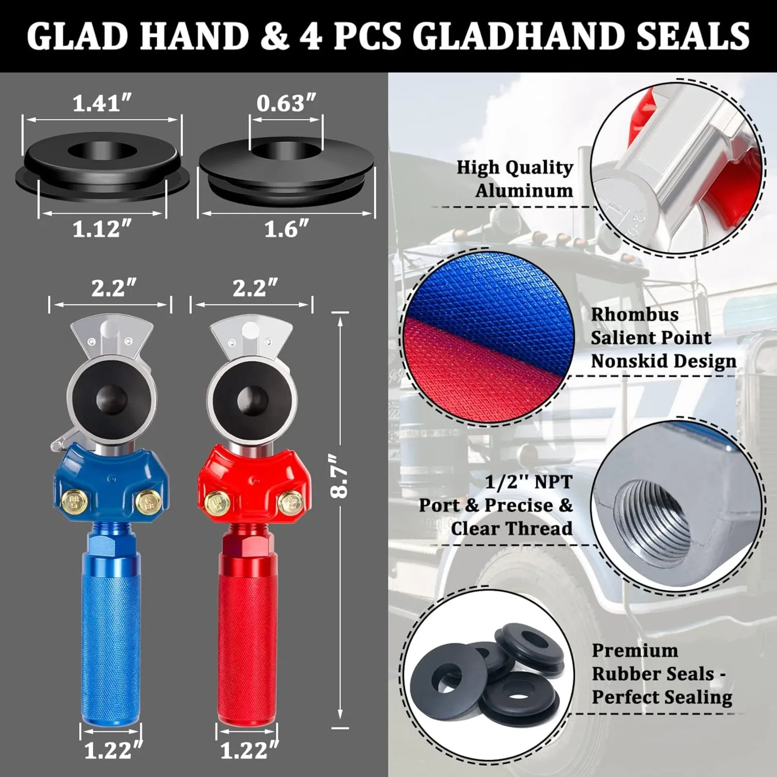 US  12FT 3 in 1 ABS Air Lines Glad Hands Handles, 7 Way Air Power Line with Glad Hand & Extension Grips Air Brake Lines