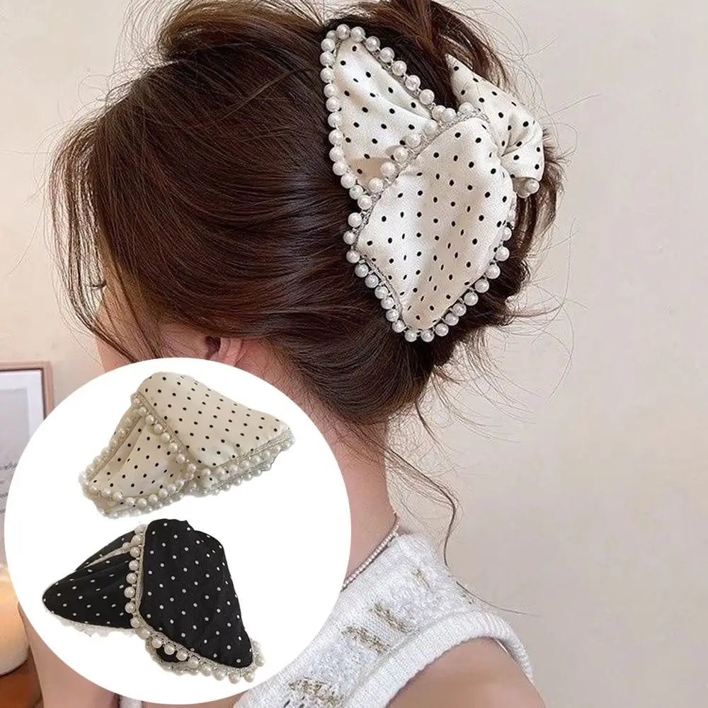 

Korean Style Polka Dot Knot Hair Claws Sweet Style Gentle Shark Clip Pearl Hair Clips for Women Girl