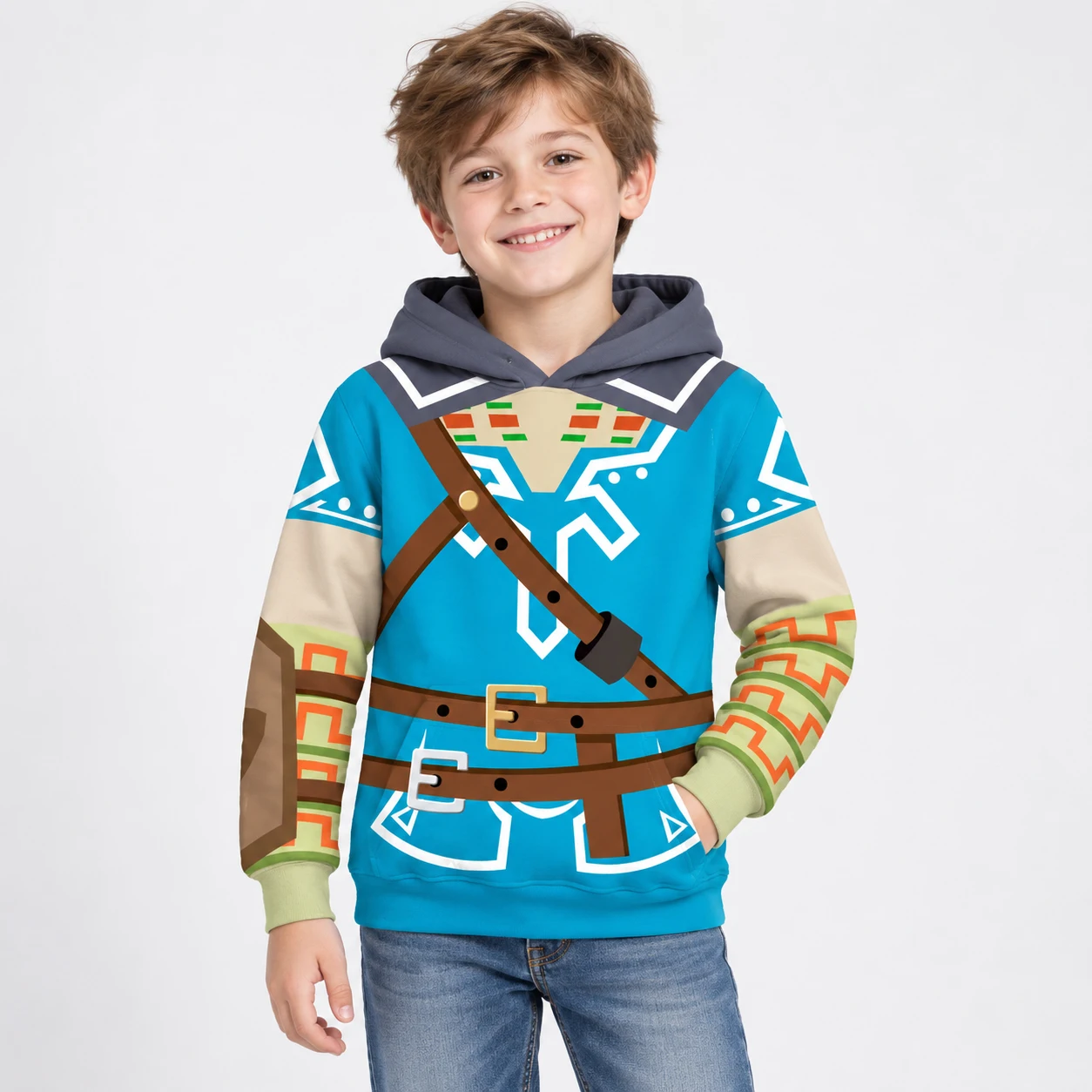 Kids Fantasy Adventure Hoodie Boys Girls Cartoon Warrior Style Pullover Sweatshirt Long Sleeve Hooded Top Children Clothing