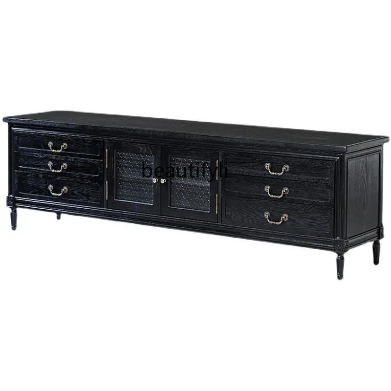 

HBlack solid wood TV cabinet, retro style simple country light fully equipped locker, oak cabinet