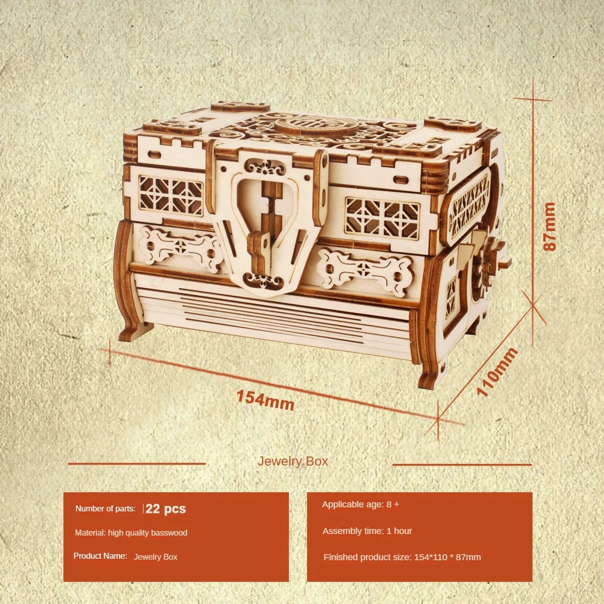 3d Wood Jewelry Box Puzzle for Child Adult Assembly Mechanical Necklace Ring Cosmetics Case To Build DIY Handmade Model Toys