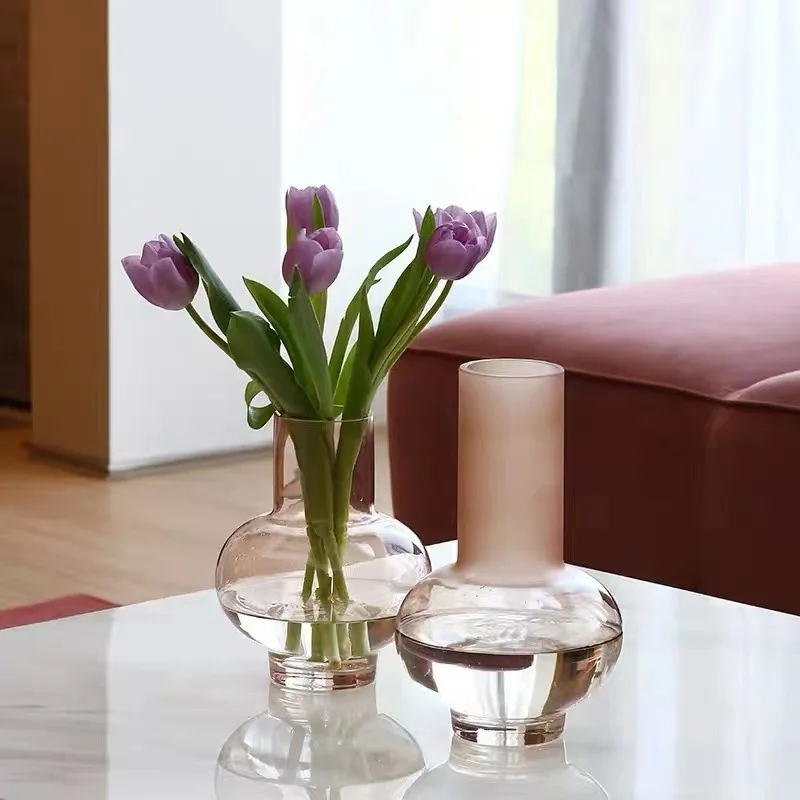 

Pink transparent glass vase ornament, creative hydroponic plant dried flower vase, interior decoration home ornament