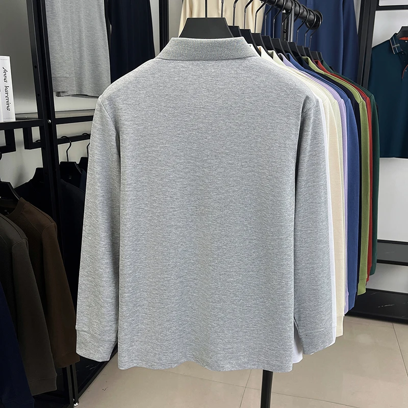 Original Marke Herren Poloshirt 100 Baumwolle Revers Hund Sticken Langarm T-Shirt Herbst Neue Business Casual Hübsche Herrenbekleidung – Detail 6