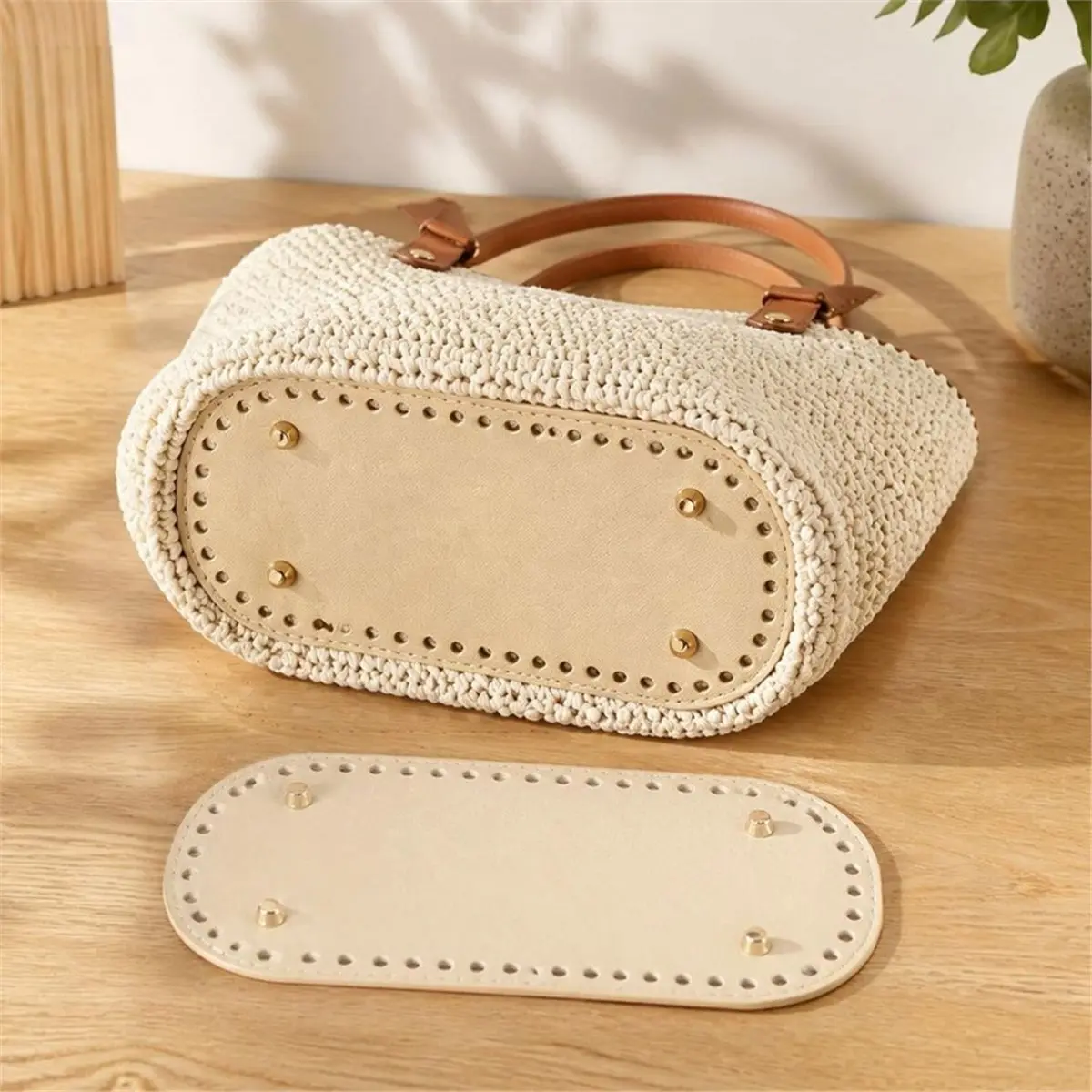 4+8 PCS Bag Bases for Crochet with D Shape Purse Handles, 3 Crochet Hooks, PU Leather Bottoms for DIY Bag Making