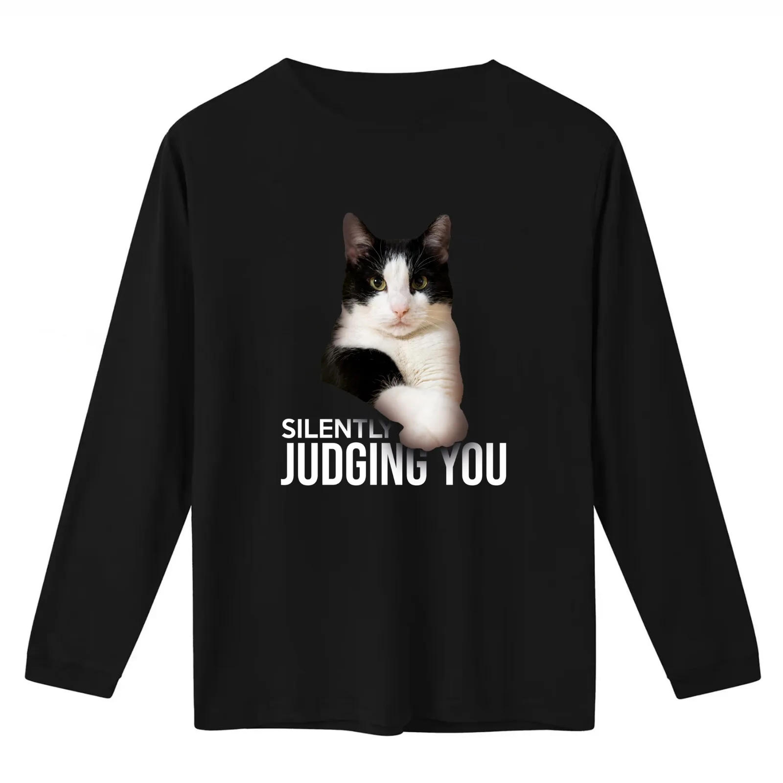 Silently Judging You Funny Serious Cat T-Shirt Summer Casual Cotton Tee Oversized Streetwear Tops Vintage Graphic Print