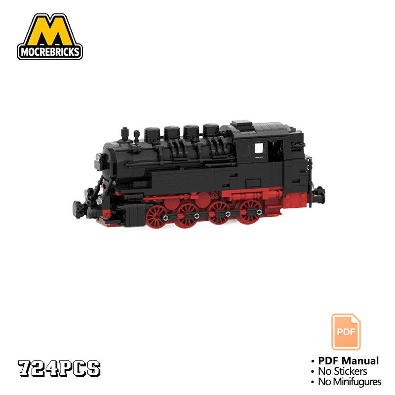 MOC 8 Wide Vintage Tank Steam Train Locomotive Building Blocks European Railway Engine Model Construction Bricks Toy Gift Adults