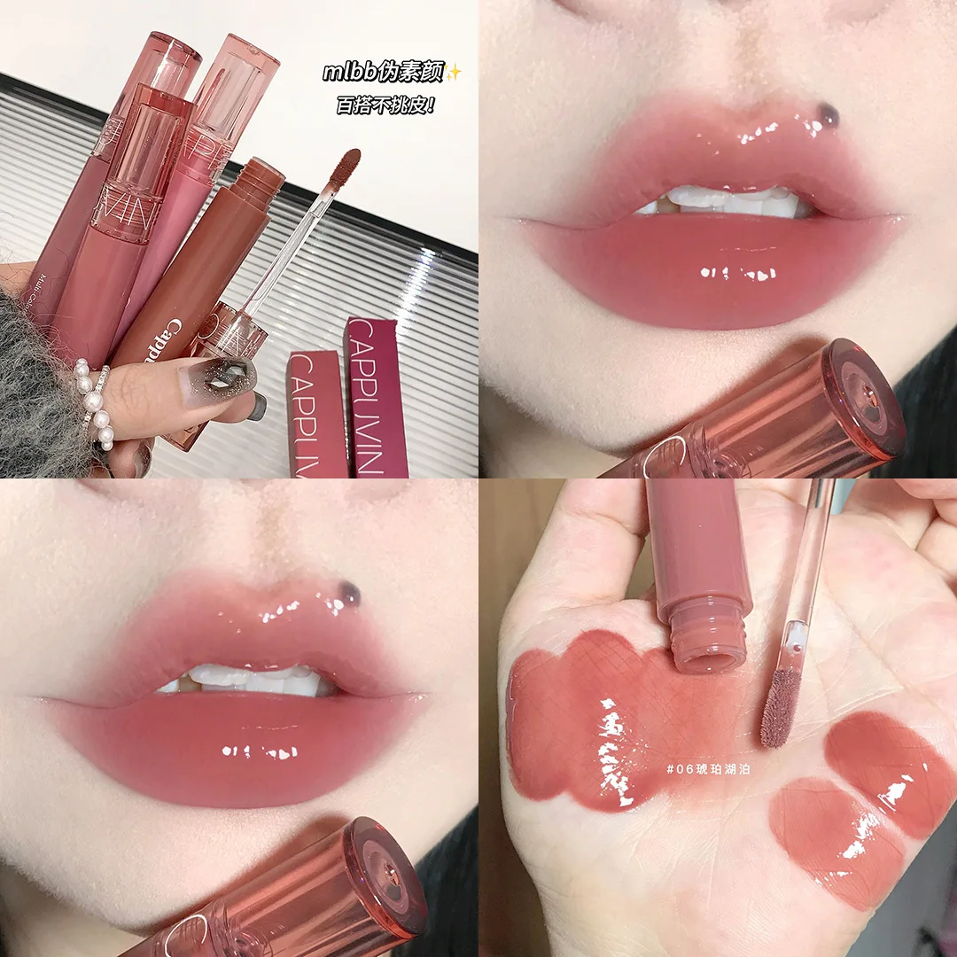 Cap puvini 6 Farbe Saft Gelee Lip gloss lang anhaltende Feuchtigkeit creme Wasser Licht Lippenstift Spiegel Glanz Lippenstift erschwing liches Make-up