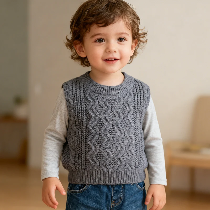 جديد ربيع 2026 سترة للأطفال الأولاد والبنات سترة حياكة لحديثي الولادة بدون أكمام بلون سادة ملابس أطفال من عمر 0 إلى 3 سنوات