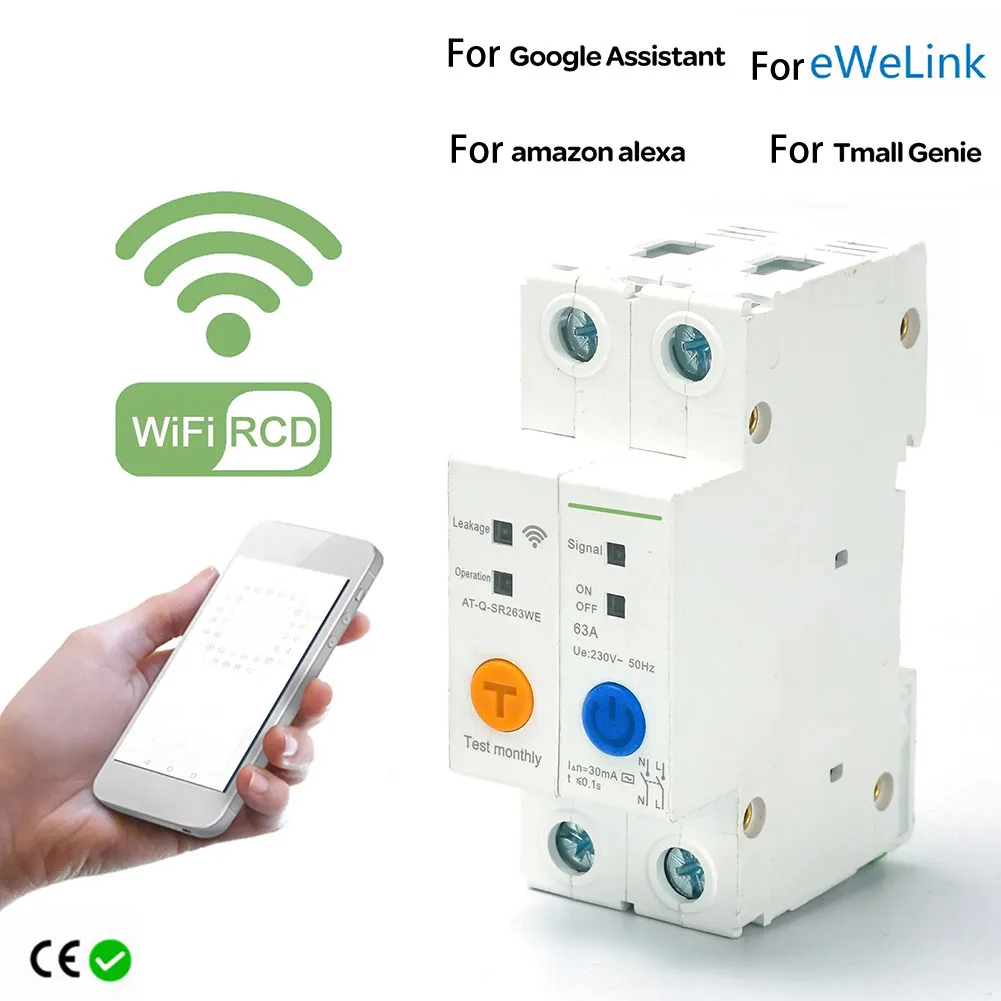 For Ewelink APP WIFI Smart Circuit Breaker 2P 63A DIN Rail Smart Switch Remote Remote Control By Mobile Phone Circuit Breaker